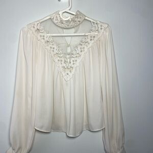 Forever 21 Ivory Vintage Y2K Victorian Design Sheer Lace Detail Blouse